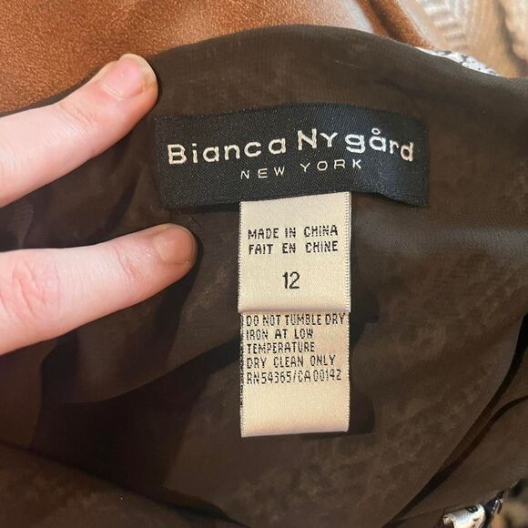 Bianca Nygard Vintage Silk Snake Skin Print Brown and Cream Skirt Size 12 - Picture 5 of 5
